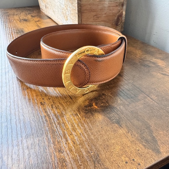 Bvlgari Brown Leather Belt with Gold Buckle - Picture 1 of 10
